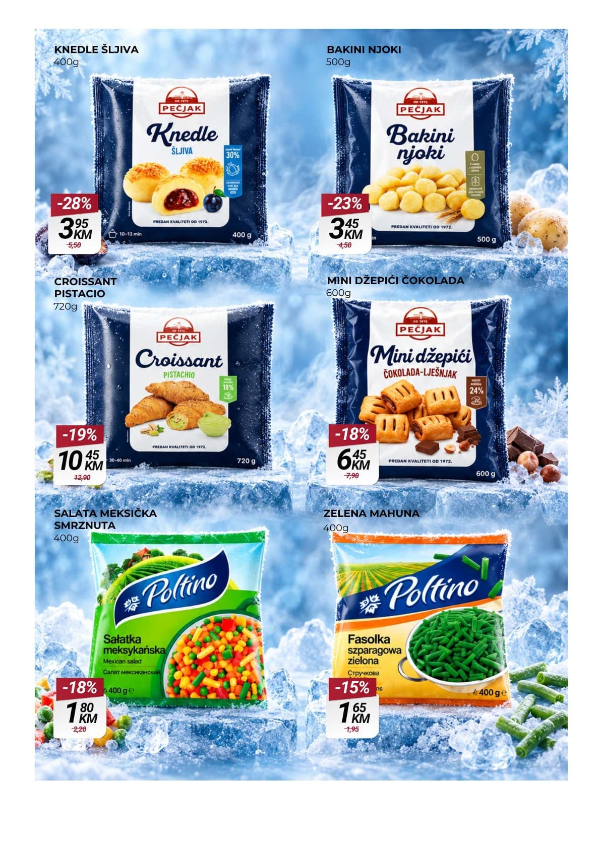 Belamionix Akcija 14.10.-26.10.2026 - Stranica 15 Belamionix katalog letak - Belamionix Katalog Akcija od 14.10 do 26.10.2026 (14.10.-26.10.2026) - Stranica 15 - Katalog smrznutih proizvoda brendova Pečjak i Poltino sa knedlama, njokima, kroasanima i povrćem na popustu.