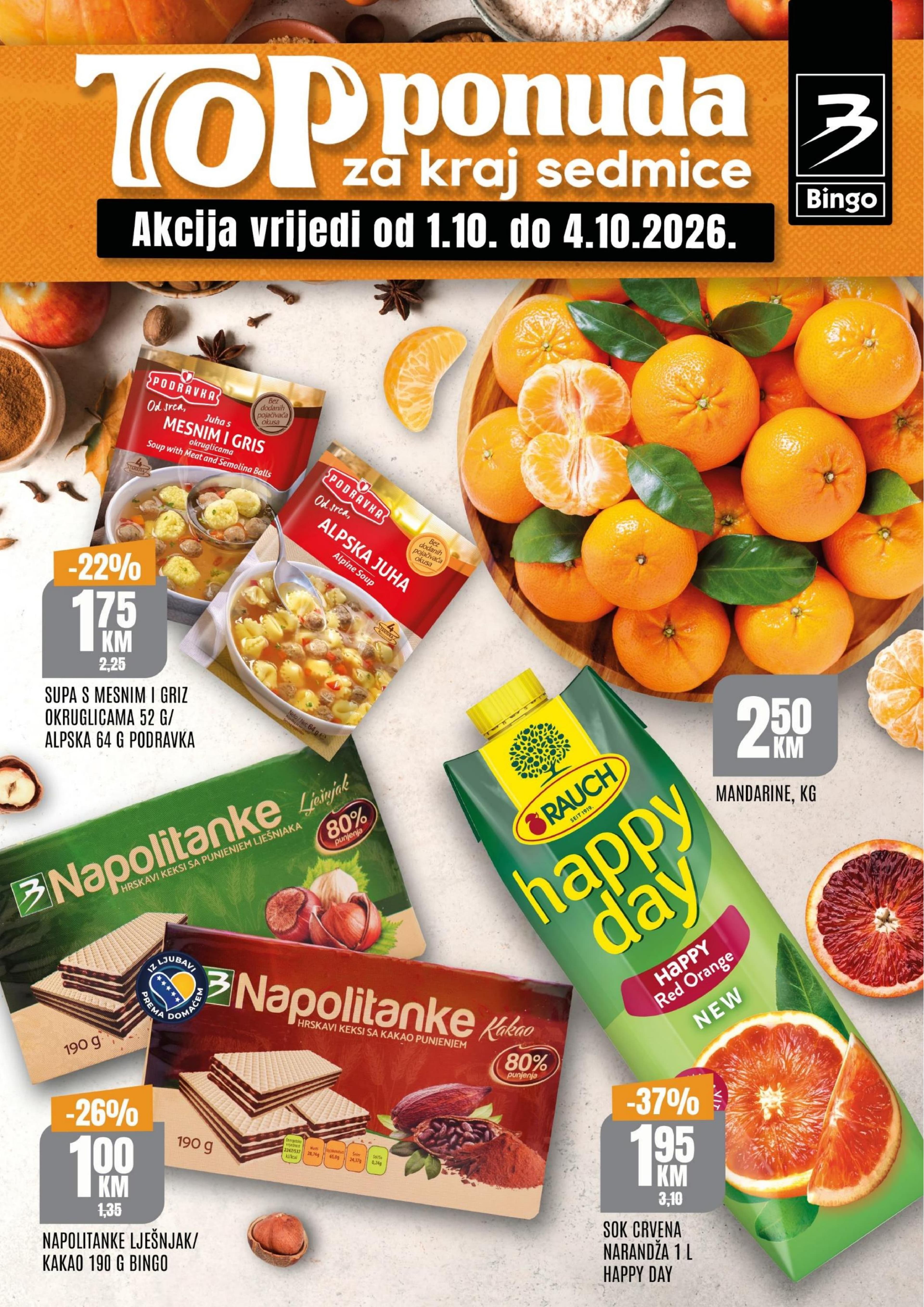 Bingo Akcija 01.10.-04.10.2026 - Stranica 1 Bingo katalog letak - Bingo vikend akcija od 01.10. do 04.10.2026 (01.10.-04.10.2026) - Stranica 1