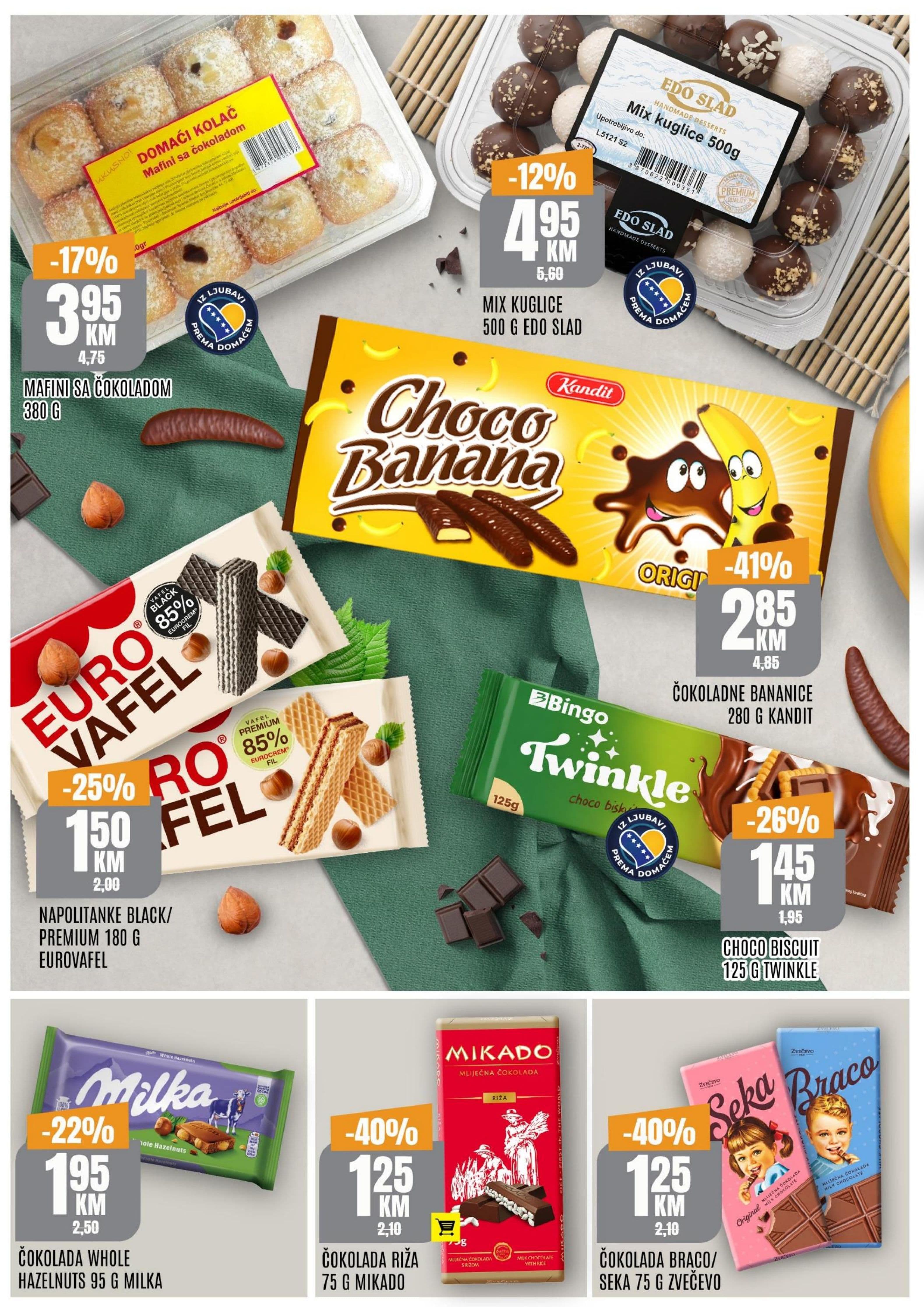 Bingo Akcija 08.10.-11.10.2026 - Stranica 4 Bingo katalog letak - Bingo vikend akcija od 08.10. do 11.10.2026 (08.10.-11.10.2026) - Stranica 4 - Kolači, čokolade i keks brendova Milka, Kandit i Zvečevo.