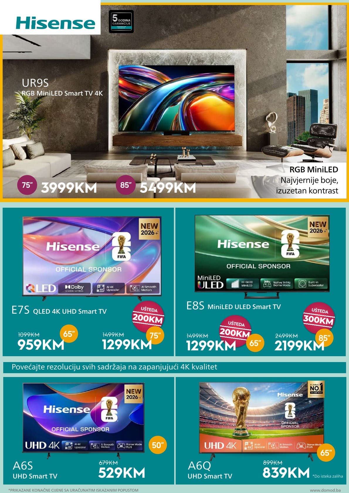 Domod Akcija 09.10.-25.10.2026 - Stranica 10 Domod katalog letak - Domod Katalog Akcija od 09.10. do 25.10. (09.10.-25.10.2026) - Stranica 10 - Hisense kataloška ponuda Smart TV uređaja sa akcijskim cijenama