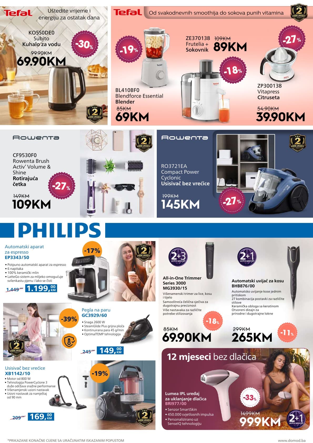 Domod Akcija 09.10.-25.10.2026 - Stranica 13 Domod katalog letak - Domod Katalog Akcija od 09.10. do 25.10. (09.10.-25.10.2026) - Stranica 13 - Katalog malih kućanskih aparata i uređaja za ličnu njegu brendova Tefal, Rowenta i Philips
