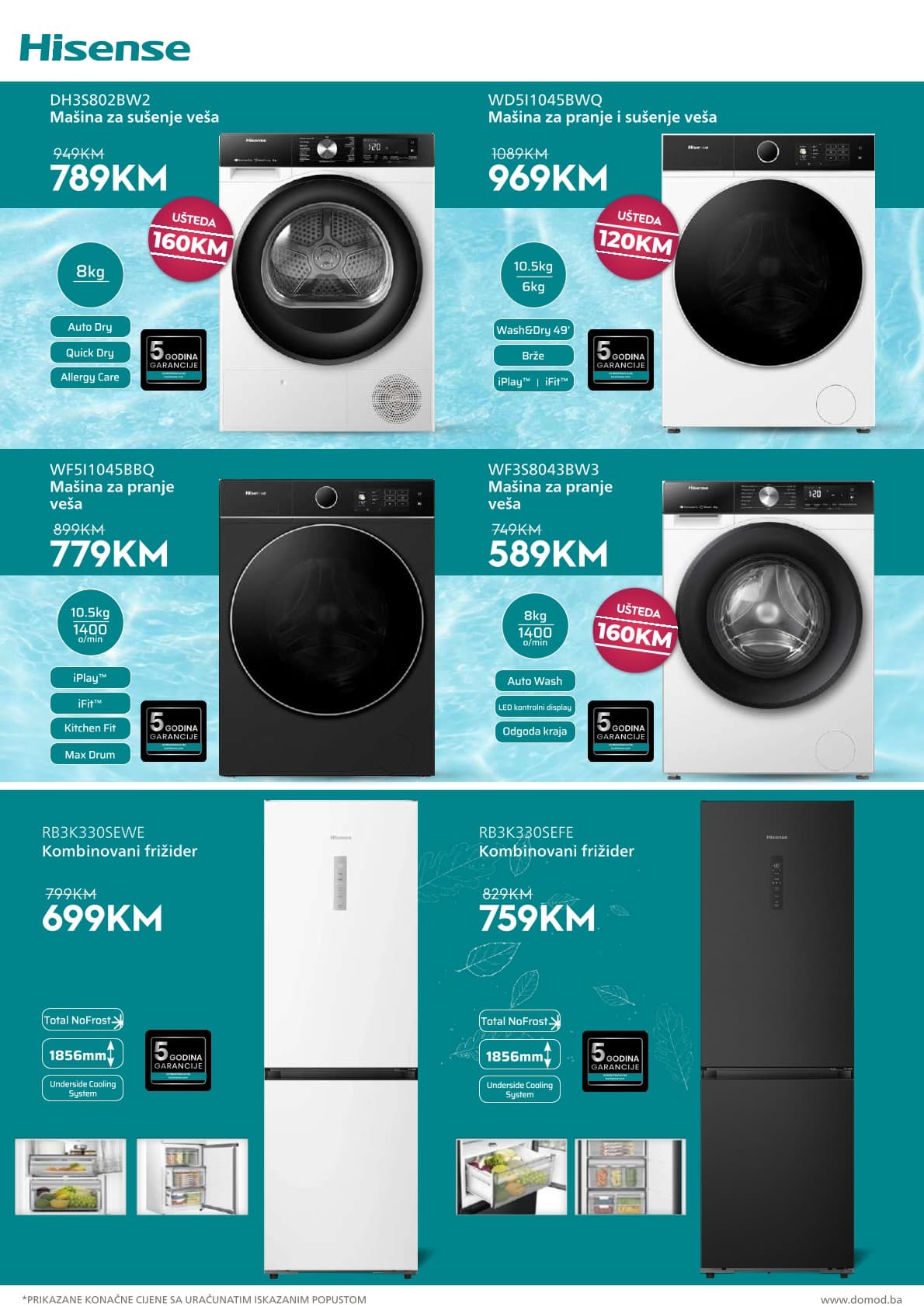 Domod Akcija 09.10.-25.10.2026 - Stranica 4 Domod katalog letak - Domod Katalog Akcija od 09.10. do 25.10. (09.10.-25.10.2026) - Stranica 4 - Hisense kataloška ponuda bijele tehnike - mašine za veš, sušilice i kombinovani frižideri
