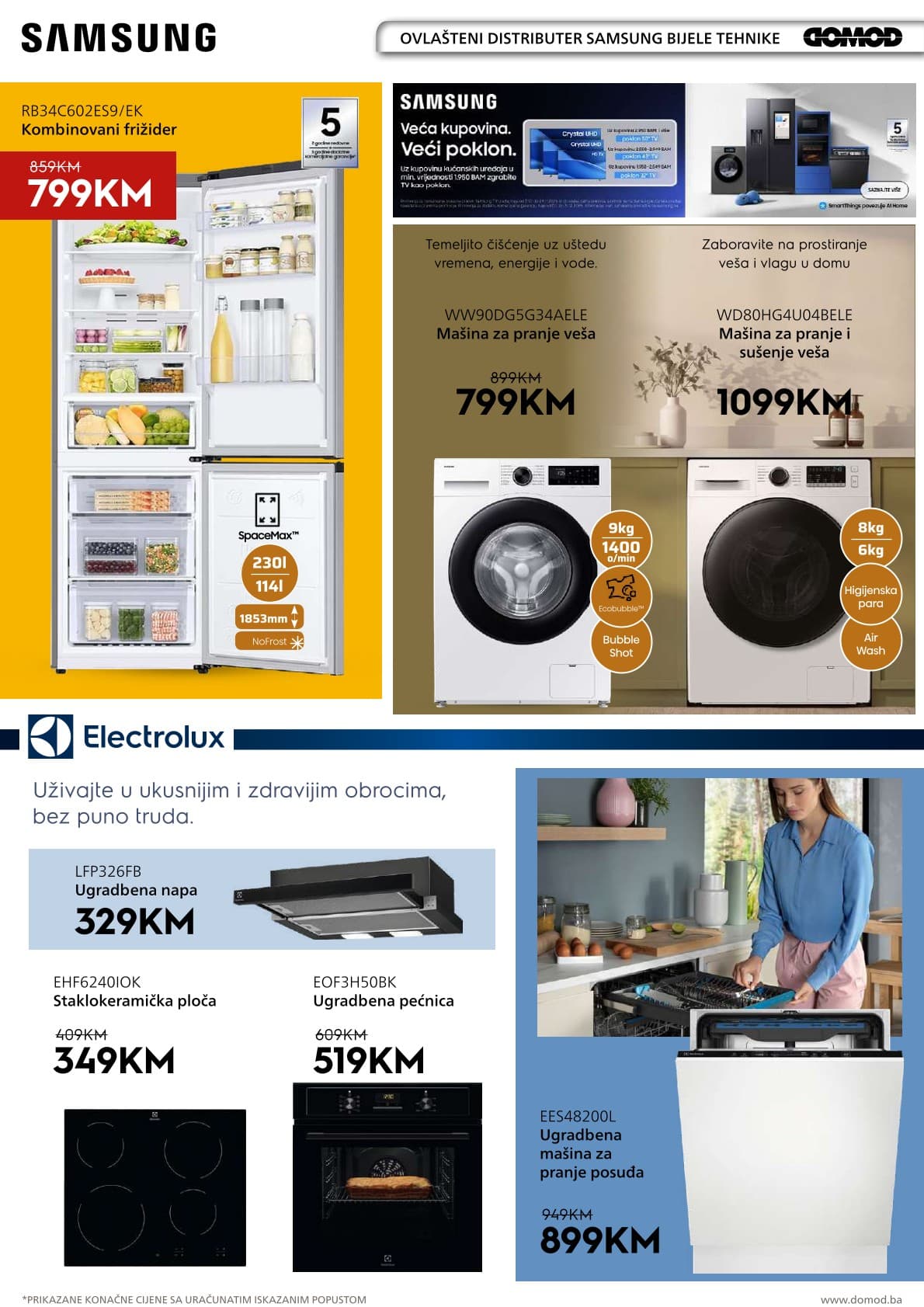 Domod Akcija 09.10.-25.10.2026 - Stranica 6 Domod katalog letak - Domod Katalog Akcija od 09.10. do 25.10. (09.10.-25.10.2026) - Stranica 6 - Katalog Samsung i Electrolux bijele tehnike - frižideri, mašine za pranje i sušenje veša, ugradbene nape, staklokeramičke ploče, pećnice i mašine za suđe.