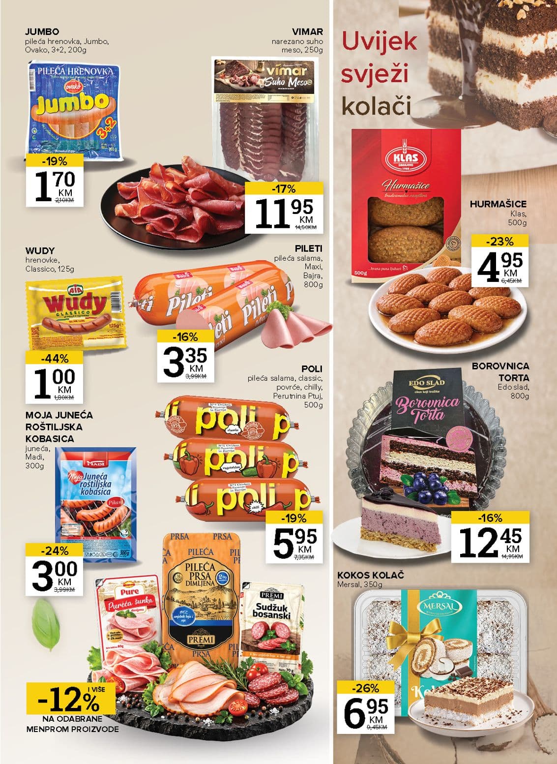 Konzum Akcija 13.10.-19.10.2026 - Stranica 7 Konzum katalog letak - Konzum Akcija Katalog od 13.10 do 19.10.2026 (13.10.-19.10.2026) - Stranica 7 - Katalog prehrambenih proizvoda i kolača sa popustima uključuje mesne prerađevine brendova Ovako, Poli, Vimar i domaće kolače Klas.