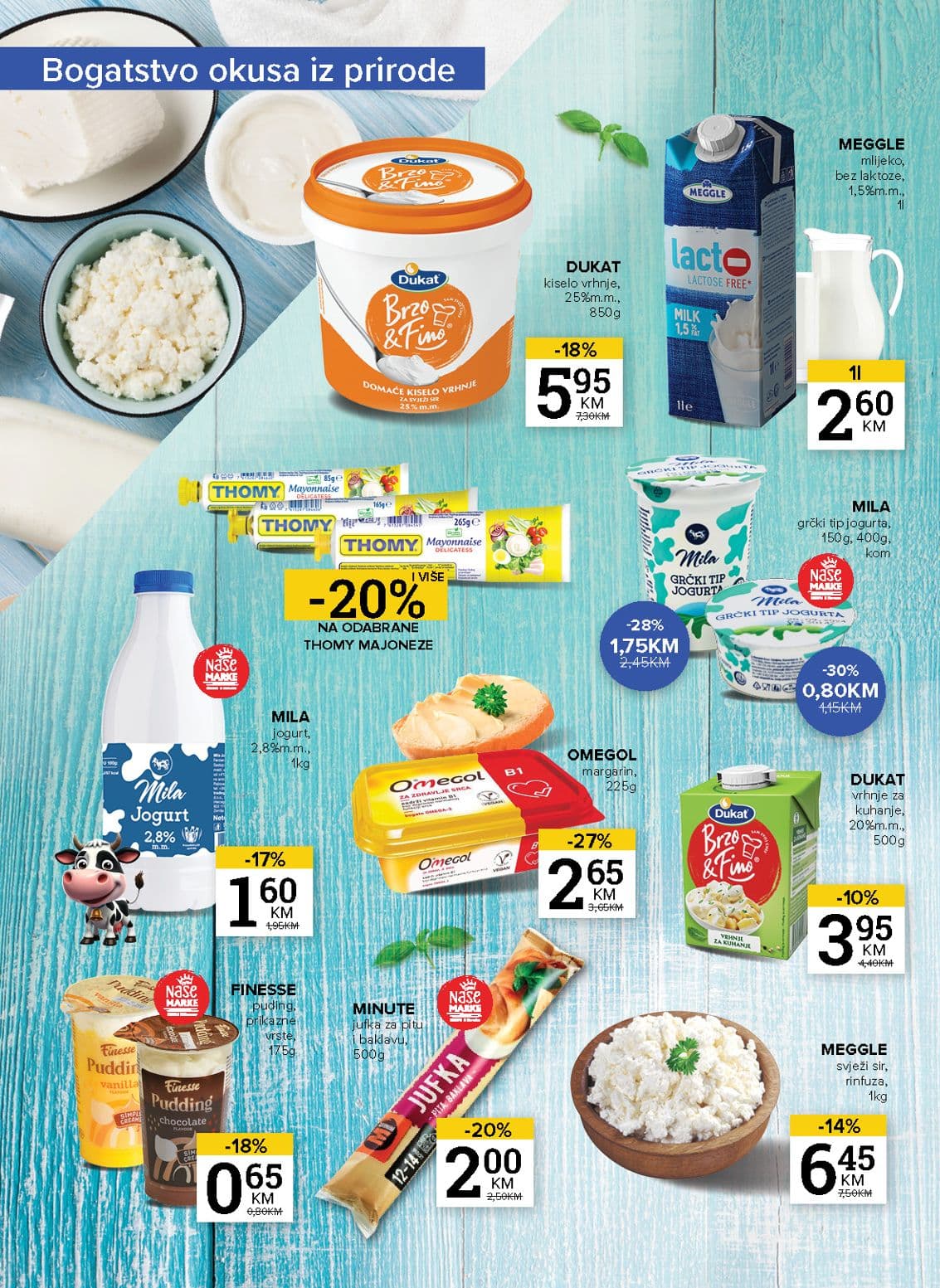 Konzum Akcija 13.10.-19.10.2026 - Stranica 8 Konzum katalog letak - Konzum Akcija Katalog od 13.10 do 19.10.2026 (13.10.-19.10.2026) - Stranica 8 - Katalog prehrambenih proizvoda na sniženju uključujući Dukat, Meggle, Thomy i Mila mliječne artikle.