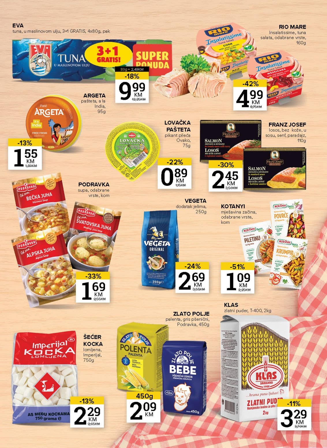 Konzum Akcija 13.10.-19.10.2026 - Stranica 11 Konzum katalog letak - Konzum Akcija Katalog od 13.10 do 19.10.2026 (13.10.-19.10.2026) - Stranica 11 - Katalog prehrambenih proizvoda na akciji sa brendovima Eva, Rio Mare, Podravka, Vegeta i Klas.