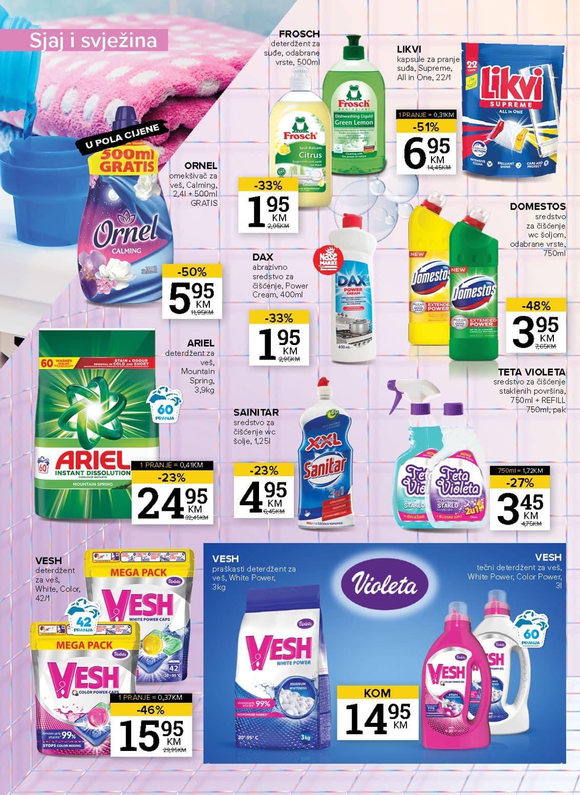 Konzum Akcija 13.10.-19.10.2026 - Stranica 18 Konzum katalog letak - Konzum Akcija Katalog od 13.10 do 19.10.2026 (13.10.-19.10.2026) - Stranica 18 - Katalog deterdženata i sredstava za čišćenje na akciji brandova Ornel, Ariel, Domestos, Frosch i Vesh.