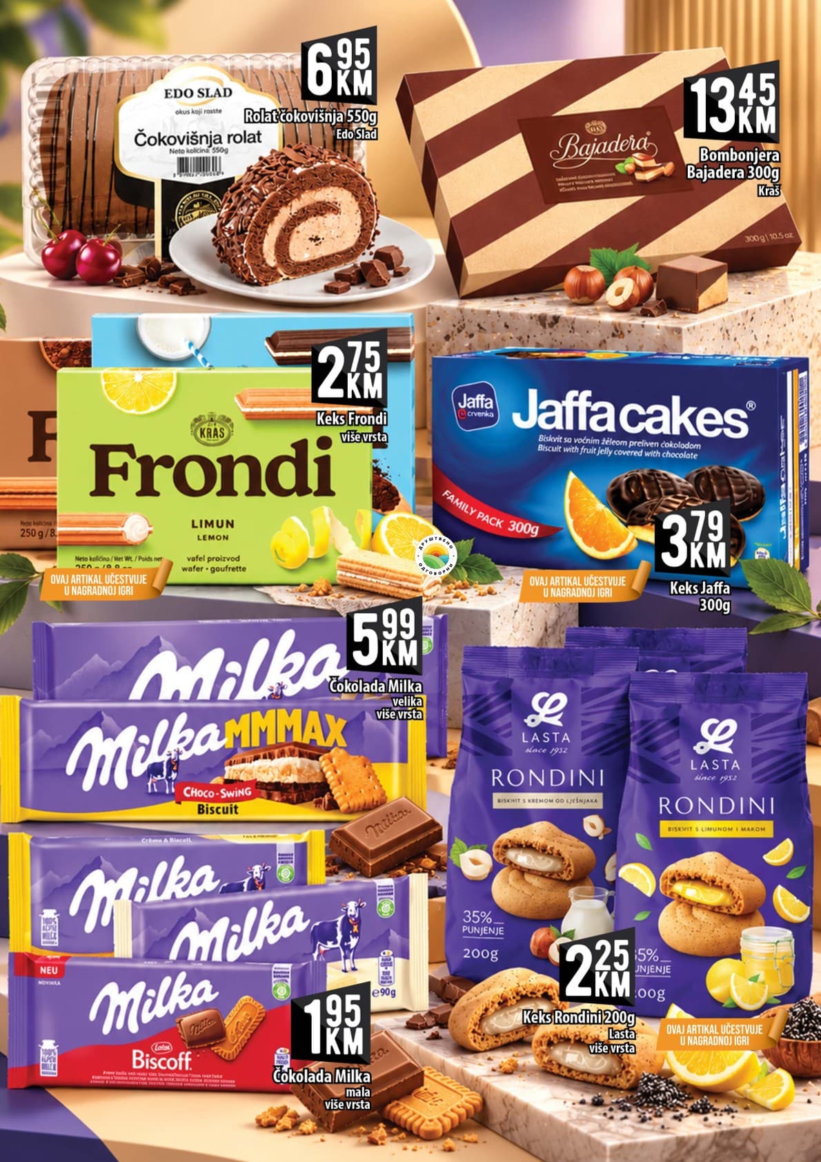 Kort Akcija 09.10.-28.10.2026 - Stranica 10 Kort katalog letak - Kort Katalog Akcija od 09.10. do 28.10.2026 (09.10.-28.10.2026) - Stranica 10 - Kataloška ponuda slatkiša: Milka, Bajadera, Jaffa, Frondi i Lasta keksi po akcijskim cijenama.