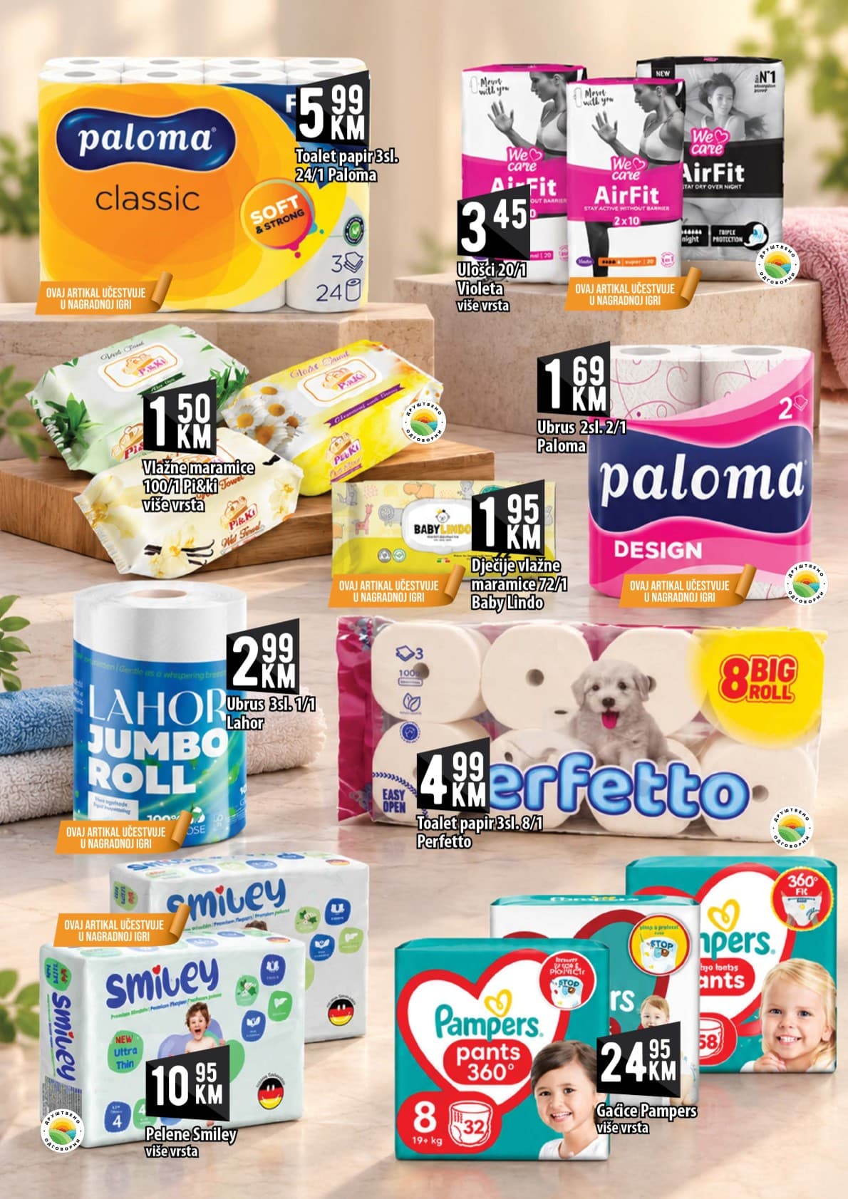 Kort Akcija 09.10.-28.10.2026 - Stranica 19 Kort katalog letak - Kort Katalog Akcija od 09.10. do 28.10.2026 (09.10.-28.10.2026) - Stranica 19 - Katalog higijenskih i papirnih proizvoda brendova Paloma, Violeta, Pampers, Perfetto, Lahor i Smiley na akciji.