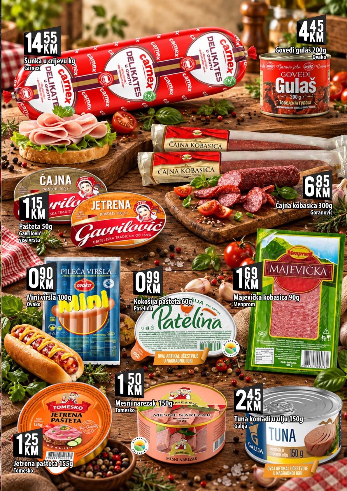 Kort Akcija 09.10.-28.10.2026 - Stranica 3 Kort katalog letak - Kort Katalog Akcija od 09.10. do 28.10.2026 (09.10.-28.10.2026) - Stranica 3 - Kataloška ponuda mesnih prerađevina, pašteta, gulaša i ribljih konzervi brendova Carnex, Gavrilović, Patelina.