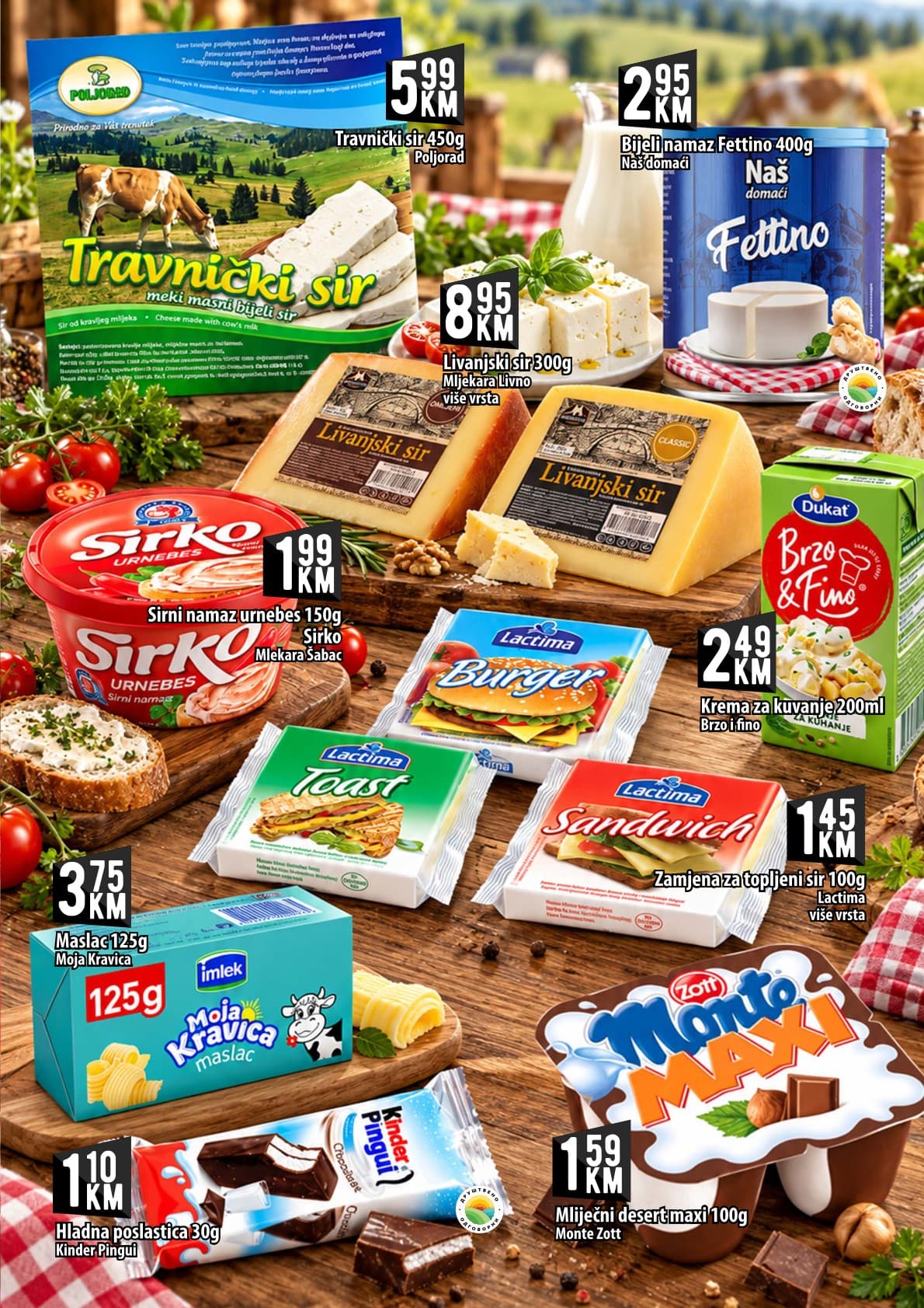 Kort Akcija 09.10.-28.10.2026 - Stranica 5 Kort katalog letak - Kort Katalog Akcija od 09.10. do 28.10.2026 (09.10.-28.10.2026) - Stranica 5 - Katalog mliječnih proizvoda i sireva sa ponudom brendova Poljorad, Livanjski sir, Sirko, Lactima i Kinder.