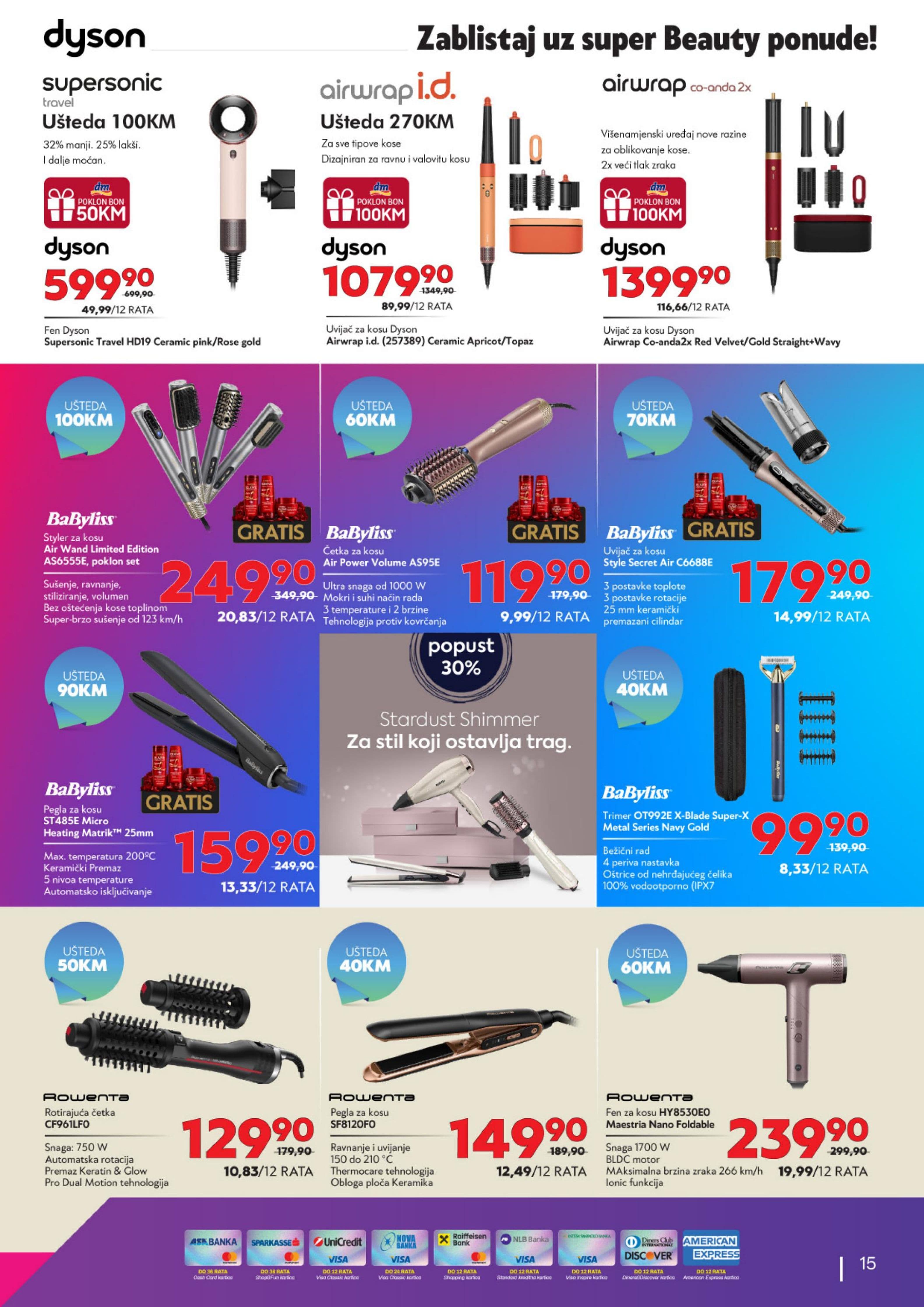 TehnoMag Akcija 11.09.-15.10.2026 - Stranica 15 TehnoMag katalog letak - TehnoMag Katalog Akcija od 11.09. do 15.10.2026 (11.09.-15.10.2026) - Stranica 15 - Katalog sa beauty ponudom Dyson, BaByliss i Rowenta uređaja za njegu kose i tijela.