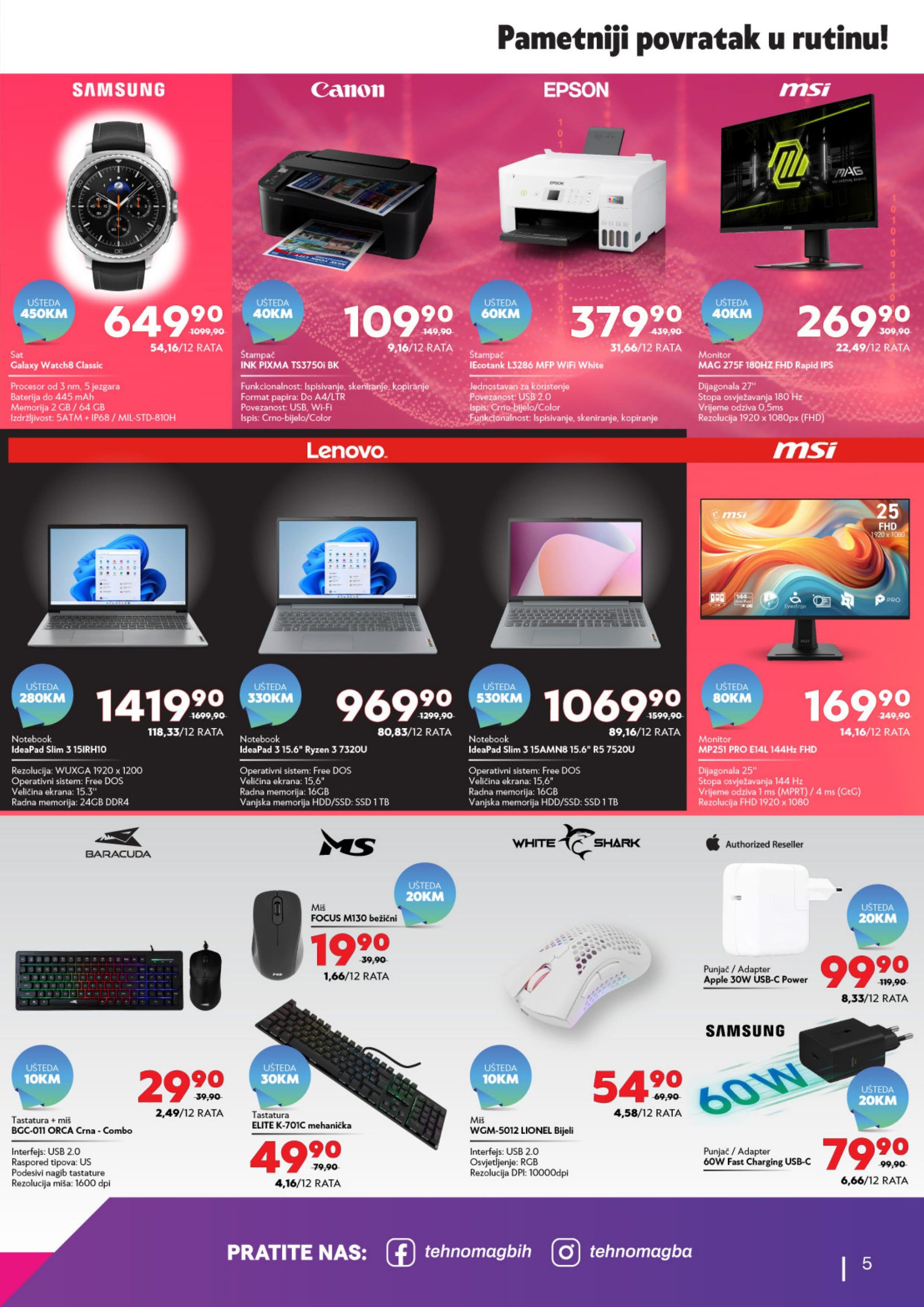 TehnoMag Akcija 11.09.-15.10.2026 - Stranica 5 TehnoMag katalog letak - TehnoMag Katalog Akcija od 11.09. do 15.10.2026 (11.09.-15.10.2026) - Stranica 5 - Katalog informatičke opreme, laptopa, monitora, štampača, pametnih satova i računarske periferije sa popustima.